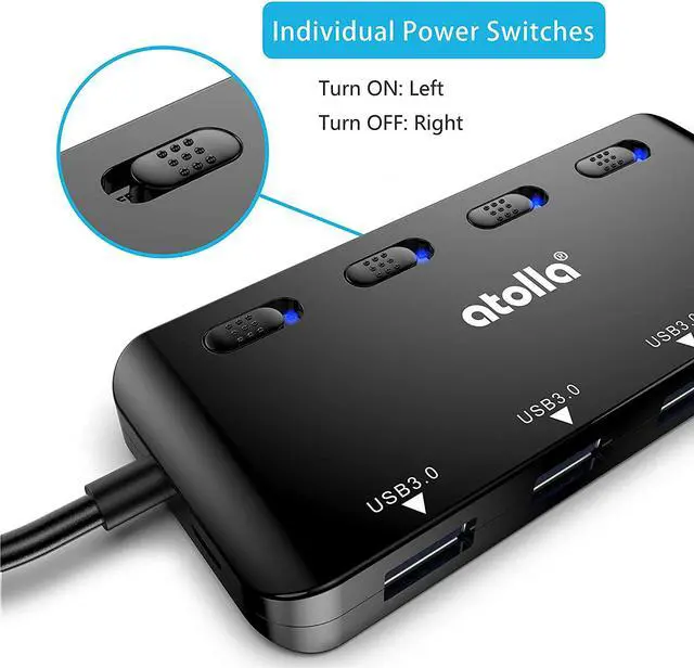 Alt view image 5 of 7 - USB SD Card Reader, atolla USB Hub with SD/Micro SD Card Reader, USB Splitter with 3 USB Ports, 2 Card Slots and Individual LED Power Switches