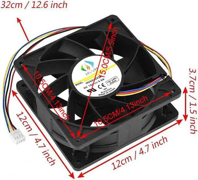 Alt view image 7 of 7 - Dual Ball Bearings High Speed Durable 4 Pin DC 12V 5A 7000 RPM Cooling Fan Brushless Replacement Case Fan for Antminer Bitmain S7 S9 D3 L3 E9 T9 etc All BTC Miner Server (5A 7000RPM)