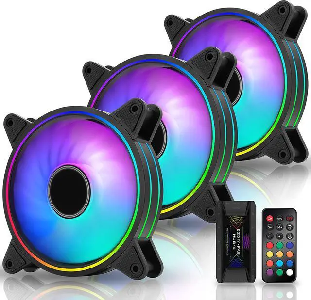 Main image of EZDIY-FAB Moonlight 120mm RGB Case Fan with Fan Hub X and Remote,Motherboard Aura SYNC,Speed Control,Addressable Fan for PC Case-3 Pack