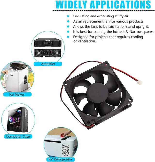 Alt view image 4 of 6 - 2-Pack 80mm x 25mm DC 12 Volt Fans 2-Pin Brushless Replacement Cooling Fan