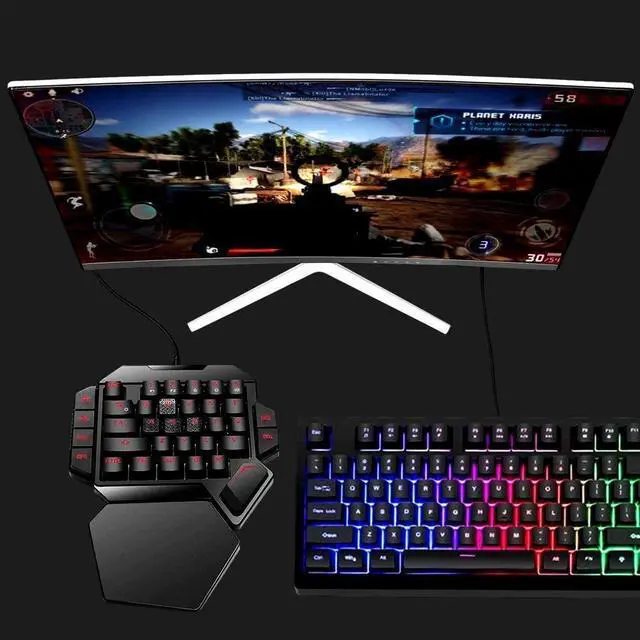 Alt view image 7 of 7 - RGB One Handed Mechanical Gaming Keyboard Colorful Backlit Professional Gaming Keyboard with Wrist Rest Support USB Wired Single Hand Mechanical Keyboard for Game