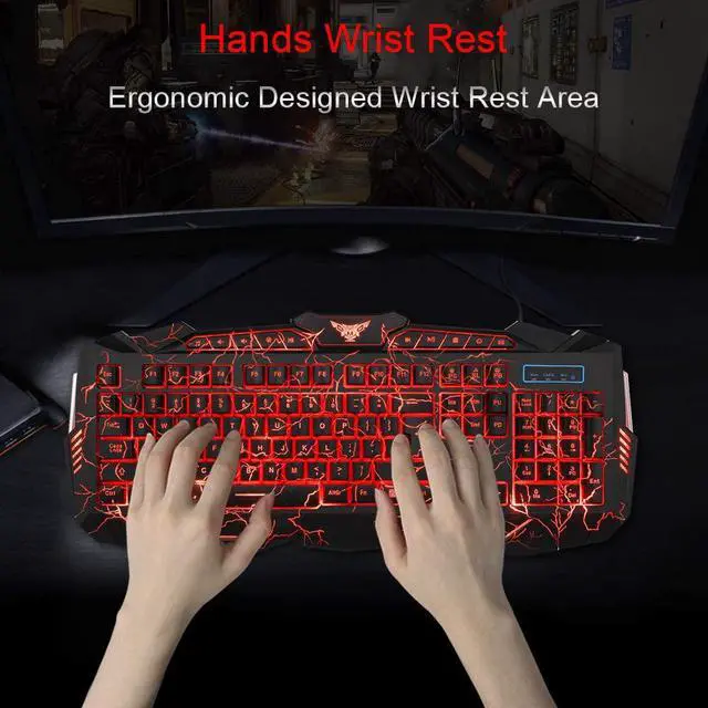 Alt view image 3 of 7 - Gaming Keyboard Mouse Headset Combo,USB Wired Crack Backlit Keyboard,114 Keys Letters Glow LED Keyboard,Red LED Light Headset for Laptop PC Computer Work and Game