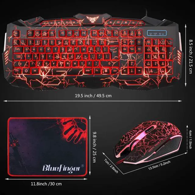 Alt view image 7 of 7 - Gaming Keyboard Mouse Headset Combo,USB Wired Crack Backlit Keyboard,114 Keys Letters Glow LED Keyboard,Red LED Light Headset for Laptop PC Computer Work and Game