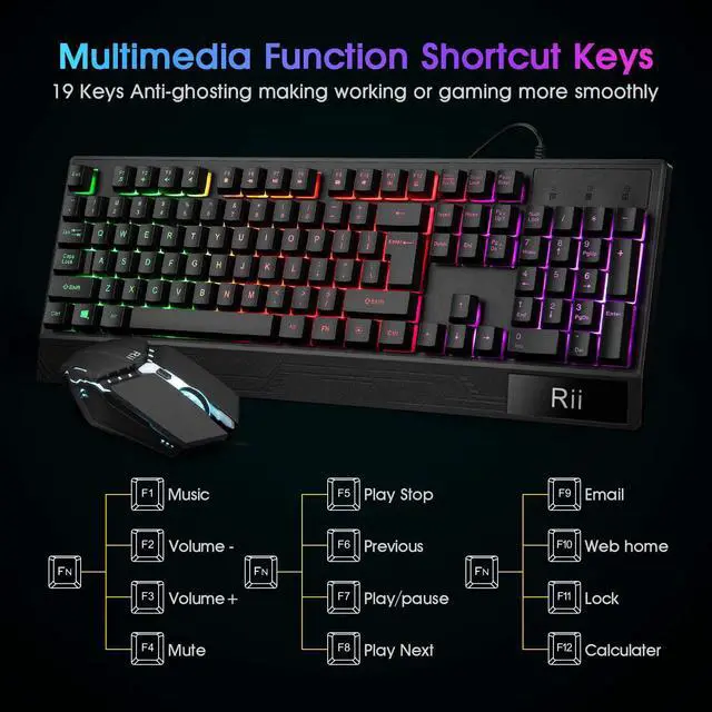 Alt view image 5 of 7 - Rii RK400 RGB Gaming Keyboard and Mouse Combo ,Wired Mechanical Feel 3-LED Backlit Keyboard,104 Keys USB Ergonomic Wrist Rest Keyboard,6 Button RGB Mouse for Windows Gamer Desktop, Computer (Black)