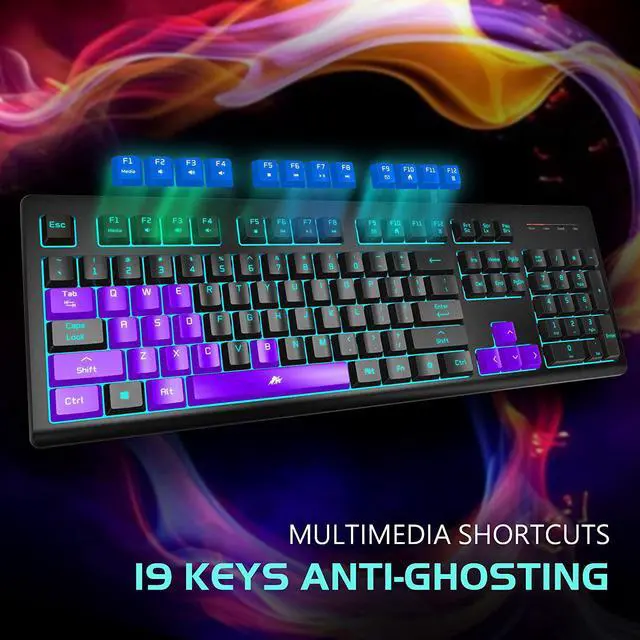 Alt view image 5 of 6 - Light Up Quiet Gaming Keyboard - Membrane Silent Wired Keyboard with Low Profile Lighted Key for Computer, Windows PC Gamer - Full Size, Black