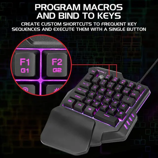 Alt view image 2 of 7 - ENHANCE Gaming Keypad One Handed Gaming Keyboard - 7 Color LED Backlit, Programmable Keys, Ergonomic Wrist Pad and Braided USB Cable - Small Keyboard Great for FPS Games