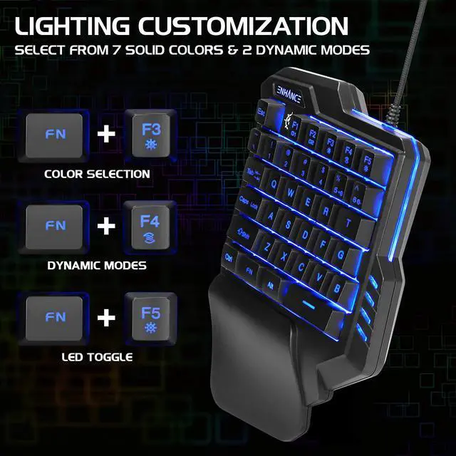 Alt view image 3 of 7 - ENHANCE Gaming Keypad One Handed Gaming Keyboard - 7 Color LED Backlit, Programmable Keys, Ergonomic Wrist Pad and Braided USB Cable - Small Keyboard Great for FPS Games