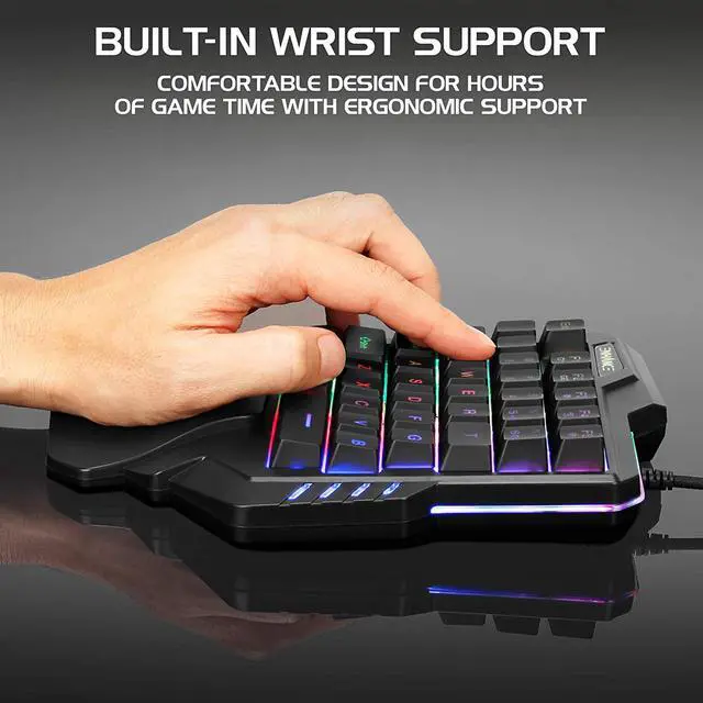 Alt view image 4 of 7 - ENHANCE Gaming Keypad One Handed Gaming Keyboard - 7 Color LED Backlit, Programmable Keys, Ergonomic Wrist Pad and Braided USB Cable - Small Keyboard Great for FPS Games