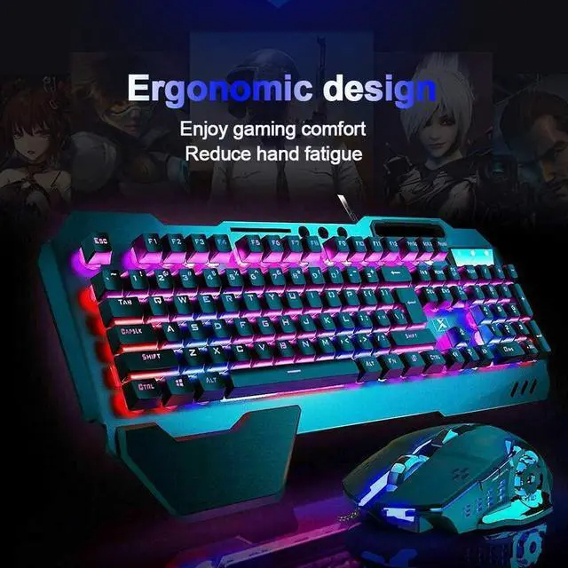 Alt view image 7 of 7 - FELiCON Wired Game Keyboard and Mouse Combo, RGB LED Backlit Mechanical Feel Keyboard with Hand Rest Phone Holder,and 6 Button 3200 DPI Mice and Large RGB Mouse Pad for Computer Gamer Office