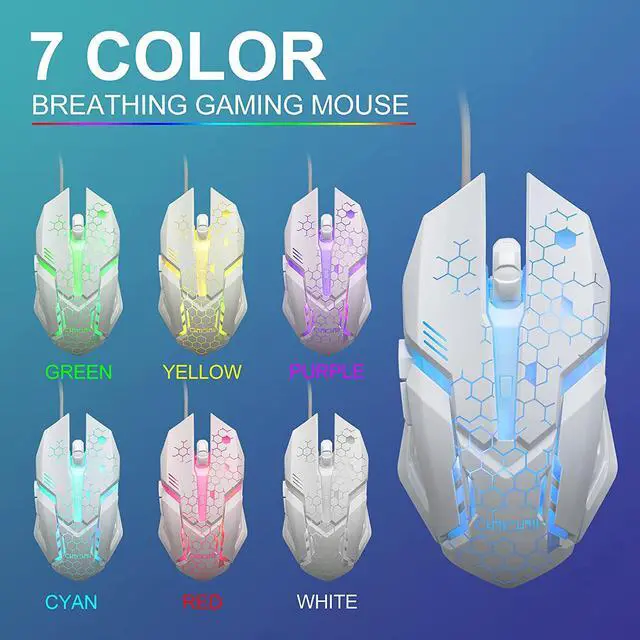 Alt view image 6 of 7 - LED Keyboard and Mouse, 104 Keys Rainbow Backlit Keyboard and 7 Color RGB Mouse, White Gaming Keyboard and Mouse Combo for PC Laptop Xbox PS4 Gamers and Work