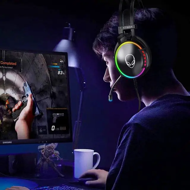 Alt view image 6 of 7 - EG100 USB Wired Gaming Headset for PC, 7.1 Surround Sound,Computer Headphones with Microphone/Mic Noise Cancelling, Video Gaming, RGB Flowing Light - for PS4, PS5,Laptop