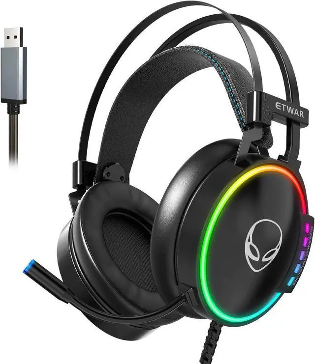 Main image of EG100 USB Wired Gaming Headset for PC, 7.1 Surround Sound,Computer Headphones with Microphone/Mic Noise Cancelling, Video Gaming, RGB Flowing Light - for PS4, PS5,Laptop