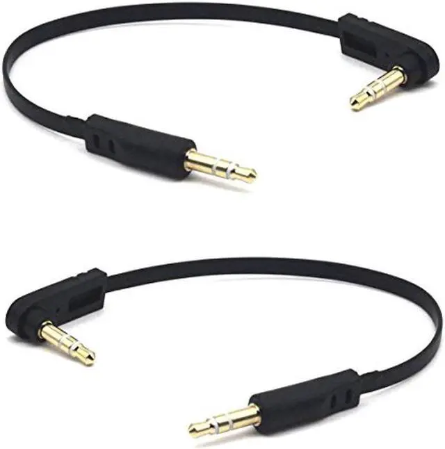 Main image of 15cm 1/8 3.5mm TRS Jack Audio Flat Cable 2 Pack Straight Male to 90 Degree Angle Male 3.5mm 3 Pole Stereo Plug Headphone Headset AUX Cord