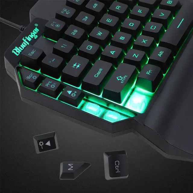 Alt view image 3 of 7 - One Hand RGB Gaming Keyboard and Backlit Mouse Combo,USB Wired Rainbow Letters Glow Single Hand Mechanical Feeling Keyboard with Wrist Rest Support, Gaming Keyboard Set for Game