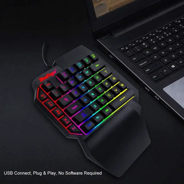 Alt view image 4 of 7 - One Hand RGB Gaming Keyboard and Backlit Mouse Combo,USB Wired Rainbow Letters Glow Single Hand Mechanical Feeling Keyboard with Wrist Rest Support, Gaming Keyboard Set for Game