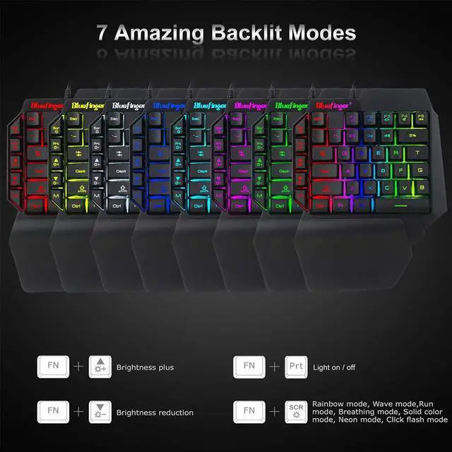Alt view image 2 of 7 - One Hand RGB Gaming Keyboard and Backlit Mouse Combo,USB Wired Rainbow Letters Glow Single Hand Mechanical Feeling Keyboard with Wrist Rest Support, Gaming Keyboard Set for Game