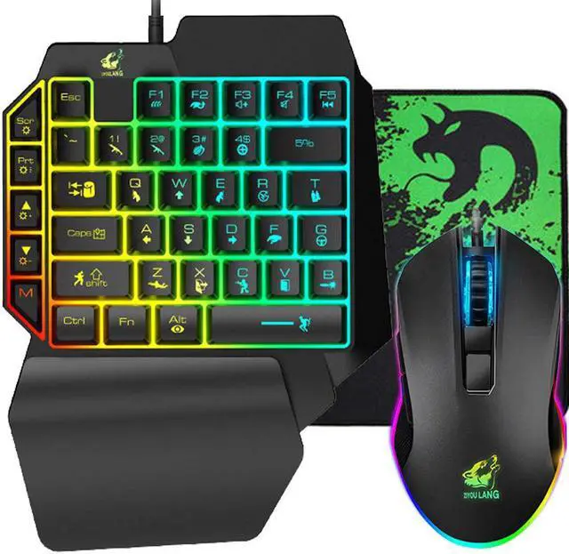 Main image of FELiCON One Handed Gaming Keyboard and Mouse Combo, Rainbow Backlit 39 Keys Portable Small Mechanical Feel Keyboard with Wrist Rest Support, RGB Backlight 6 Buttons Adjustable Mice for PC Gamer