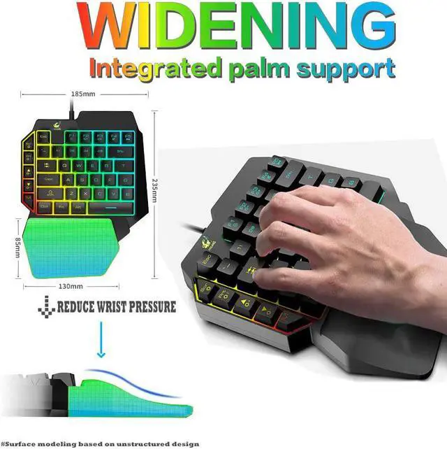Alt view image 5 of 5 - FELiCON One Handed Gaming Keyboard and Mouse Combo, Rainbow Backlit 39 Keys Portable Small Mechanical Feel Keyboard with Wrist Rest Support, RGB Backlight 6 Buttons Adjustable Mice for PC Gamer