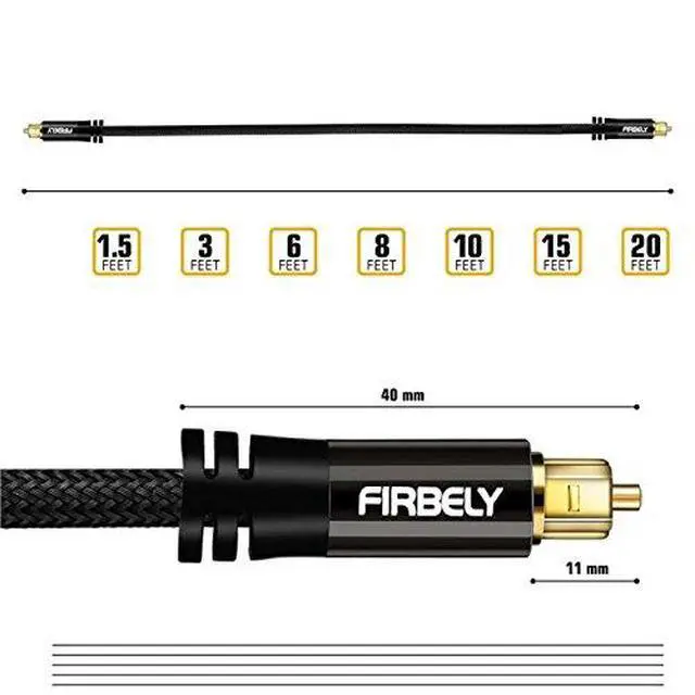 Alt view image 3 of 3 - Digital Toslink Cable Optical Audio Cable-S/PDIF Fiber Optic with Metal Connectors Braided Jacket Black Cable for Sound Bar/TV Speakers 1.5 feet