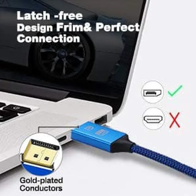 Alt view image 5 of 7 - DisplayPort Cable 4K DP Cable Nylon Braided -(4K@60Hz 2K@144Hz) Display Port Cable Ultra High Speed DisplayPort to DisplayPort Cable 6.6ft for Laptop PC TV etc- Gaming Monitor Cable(Blue)