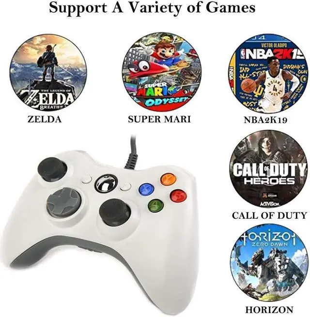 Alt view image 5 of 7 - Reiso Xbox 360 Controller, 7.2 ft USB Wired PC Controller Compatible with Microsoft Xbox 360 & Slim 360 PC Windows (Black and White)