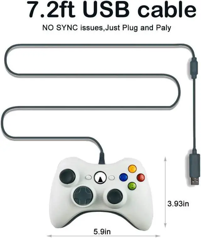 Alt view image 7 of 7 - Reiso Xbox 360 Controller, 7.2 ft USB Wired PC Controller Compatible with Microsoft Xbox 360 & Slim 360 PC Windows (Black and White)