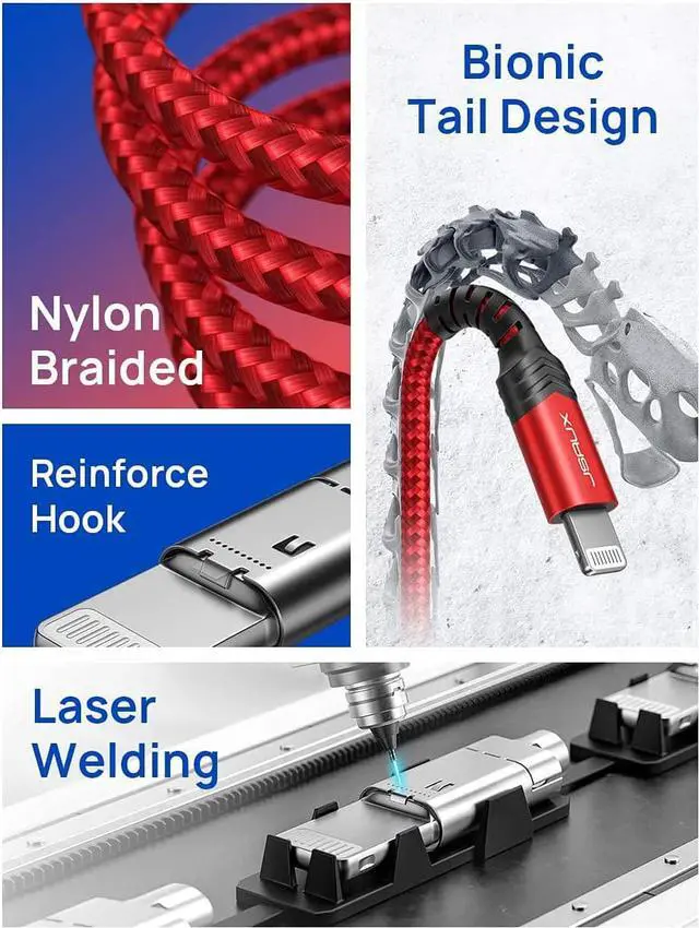 Alt view image 6 of 7 - MFi Certified Lightning Cable 6ft Charger Cable for iPhone Nylon Braided Heavy Duty Upgraded C89 USB Lightning Cord for iPhone 11 Xs Max X XR 8 7 6s 6 Plus SE 5 5s iPad iPod-Red