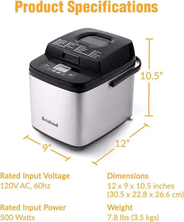 Alt view image 6 of 6 - 19-in-1 Compact Bread Maker Machine, 1.5 lb / 1 lb Loaf Small Breadmaker with Carrying Handle, Including Gluten Free, Dough, Jam, Yogurt Menus, Bake Evenly, Automatic Keep Warm, 3 Crust Color
