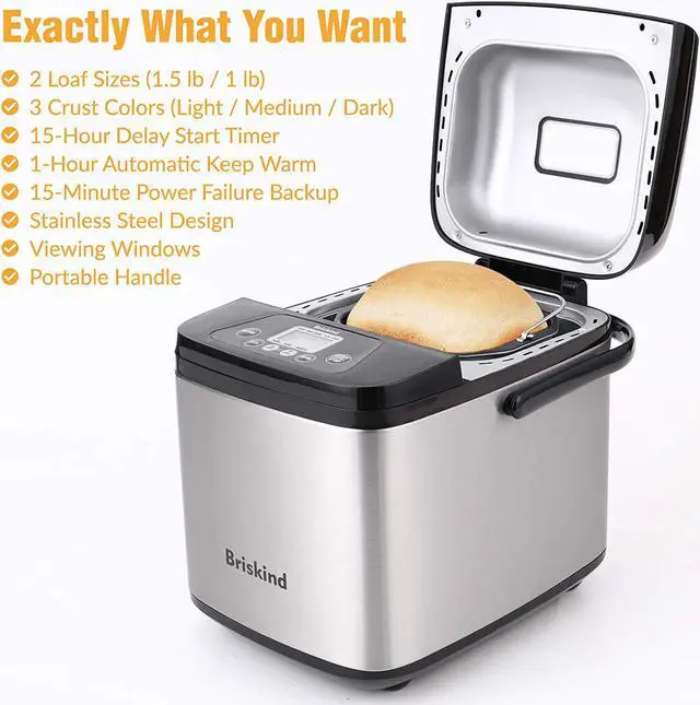 Alt view image 2 of 6 - 19-in-1 Compact Bread Maker Machine, 1.5 lb / 1 lb Loaf Small Breadmaker with Carrying Handle, Including Gluten Free, Dough, Jam, Yogurt Menus, Bake Evenly, Automatic Keep Warm, 3 Crust Color