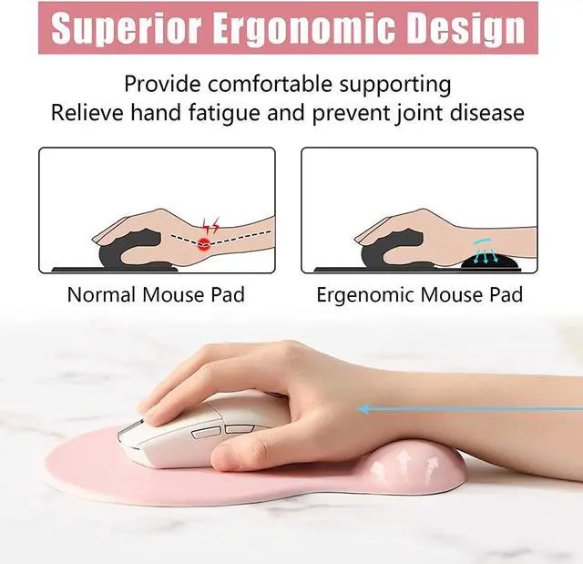 Alt view image 2 of 6 - Ergonomic Mouse Pad with Wrist Rest Support Gel Mouse Pads with Non-Slip PU Base Pain Relief Memory Foam Mousepad for Laptop PC Cute Office Supplies Desk Decro Accessories Pink
