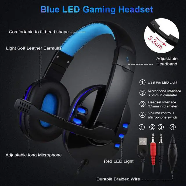Alt view image 4 of 7 - Backlit Gaming Keyboard and Mouse and LED Headset Combo,USB Wired 3 Color Crack Backlit Keyboard,Blue LED Light Gaming Headset,Gaming Keyboard Mouse Headphone Set for Work and Game