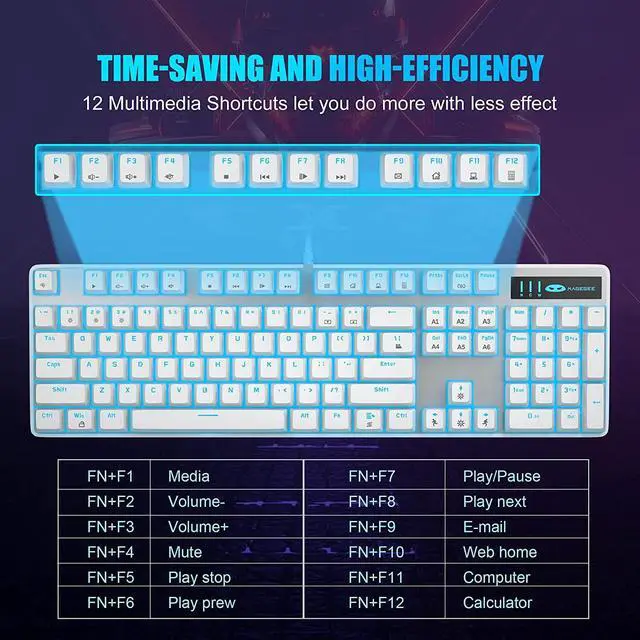 Alt view image 5 of 7 - MageGee Mechanical Gaming Keyboard, Wired USB Adjustable Backlight Keyboard, New Mechanical Storm 100% Anti-ghosting Keyboard with Blue Switches for Windows PC/MAC Games (White)