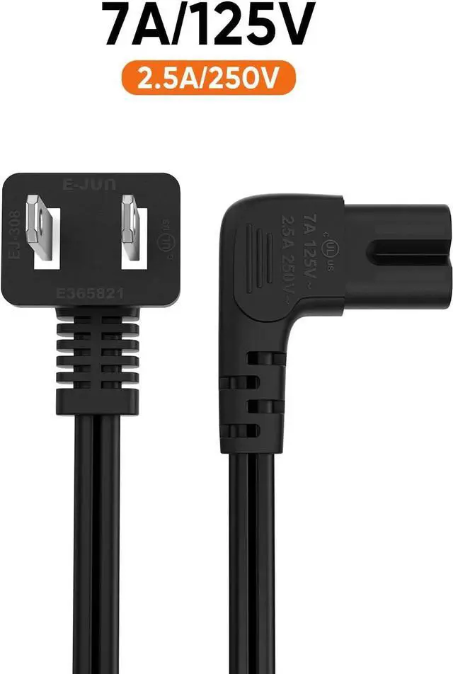 Alt view image 5 of 7 - CableCreation 10 Feet 18 AWG Angled 2-Slot Non-Polarized Angle Power Cord for Samsung TV LG TCL Replacement (IEC320 C7 to Nema 1-15P), 3M