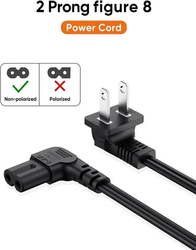 Alt view image 6 of 7 - CableCreation 10 Feet 18 AWG Angled 2-Slot Non-Polarized Angle Power Cord for Samsung TV LG TCL Replacement (IEC320 C7 to Nema 1-15P), 3M