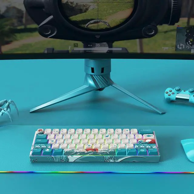 Alt view image 7 of 7 - HITIME XVX M61 60% Mechanical Keyboard Wireless, Ultra-Compact 2.4G Rechargeable Gaming Keyboard, RGB Backlit Ergonomic Keybo