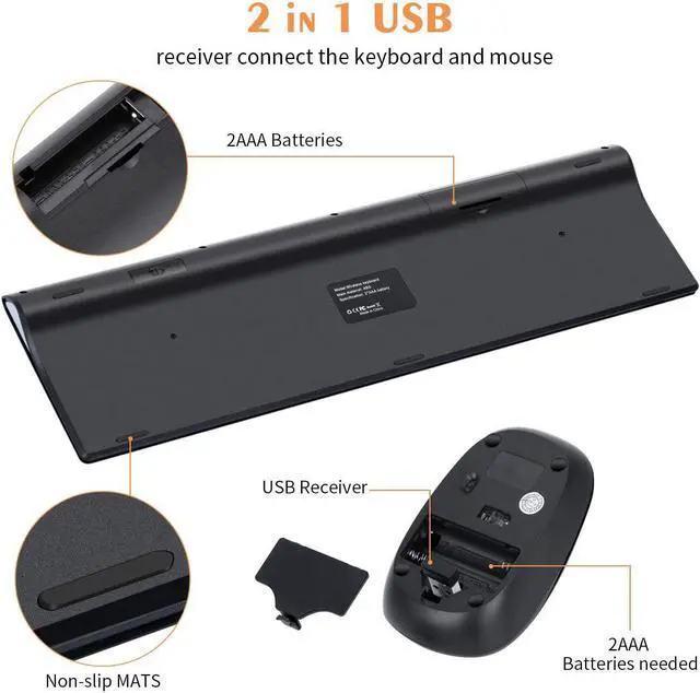 Alt view image 5 of 7 - Wireless Keyboard Mouse Combo 2.4GHz Ultrathin Full-Size 109 Keys Keyboard and Ergonomic 3 Level DPI Adjustable Silent Mouse with USB Receiver for Windows Laptop PC (Space Grey)