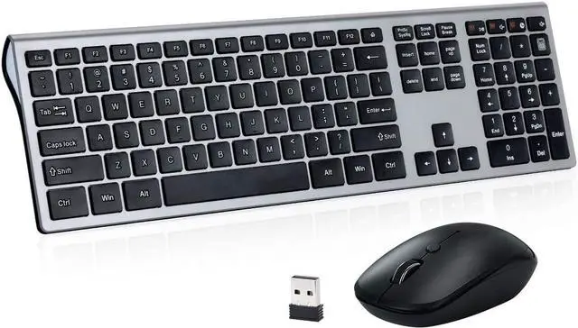 Main image of Wireless Keyboard Mouse Combo 2.4GHz Ultrathin Full-Size 109 Keys Keyboard and Ergonomic 3 Level DPI Adjustable Silent Mouse with USB Receiver for Windows Laptop PC (Space Grey)