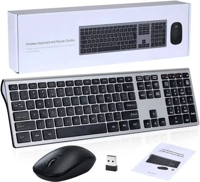 Alt view image 7 of 7 - Wireless Keyboard Mouse Combo 2.4GHz Ultrathin Full-Size 109 Keys Keyboard and Ergonomic 3 Level DPI Adjustable Silent Mouse with USB Receiver for Windows Laptop PC (Space Grey)