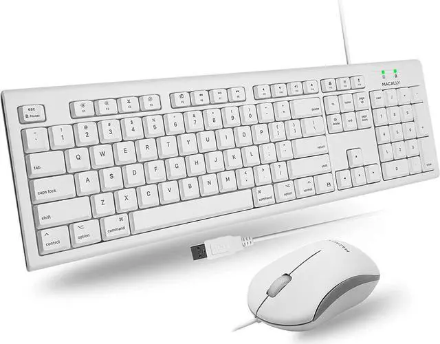Main image of Macally Full Size USB Wired Mac Keyboard and Mouse Combo - Compatible Ergonomic Apple Keyboard and Mouse with Mac Shortcuts and Number Keypad for Mac Mini Pro, iMac Computer, MacBook Pro Air Laptops