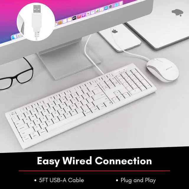 Alt view image 3 of 7 - Macally Full Size USB Wired Mac Keyboard and Mouse Combo - Compatible Ergonomic Apple Keyboard and Mouse with Mac Shortcuts and Number Keypad for Mac Mini Pro, iMac Computer, MacBook Pro Air Laptops