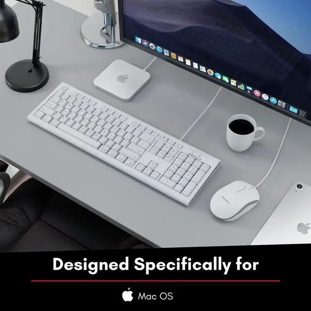 Alt view image 2 of 7 - Macally Full Size USB Wired Mac Keyboard and Mouse Combo - Compatible Ergonomic Apple Keyboard and Mouse with Mac Shortcuts and Number Keypad for Mac Mini Pro, iMac Computer, MacBook Pro Air Laptops