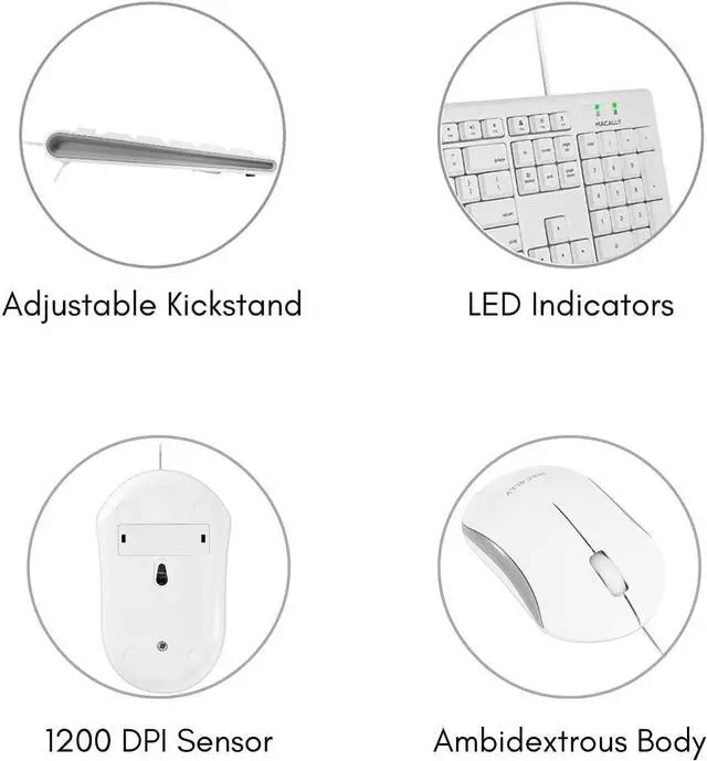 Alt view image 7 of 7 - Macally Full Size USB Wired Mac Keyboard and Mouse Combo - Compatible Ergonomic Apple Keyboard and Mouse with Mac Shortcuts and Number Keypad for Mac Mini Pro, iMac Computer, MacBook Pro Air Laptops