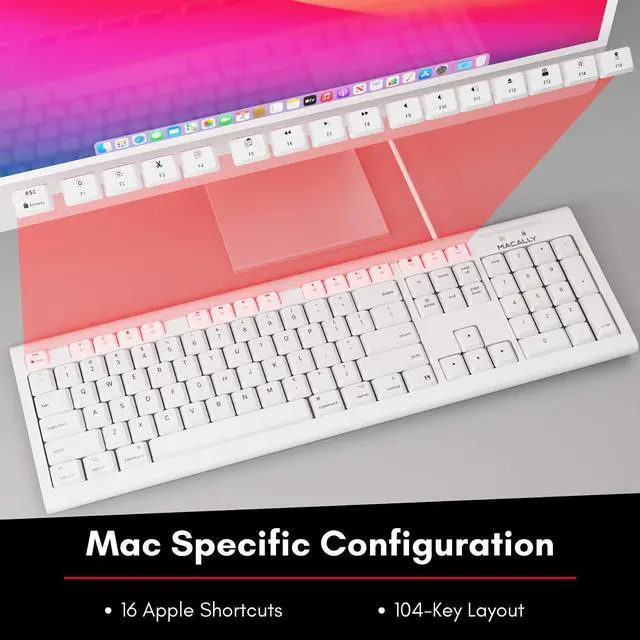Alt view image 5 of 7 - Macally Full Size USB Wired Mac Keyboard and Mouse Combo - Compatible Ergonomic Apple Keyboard and Mouse with Mac Shortcuts and Number Keypad for Mac Mini Pro, iMac Computer, MacBook Pro Air Laptops