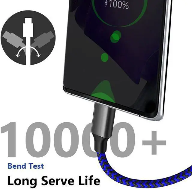 Alt view image 4 of 7 - USB C Cable 10ft 3 Pack USB C Charger Cable, USB A to USB C Charging Cable USB Type C Fast Charge Cord Compatible with Samsung Galaxy S20 S10 Note 9, Android Cell Phones and More- Black Blue Red