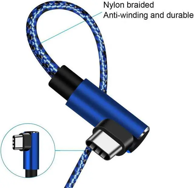 Alt view image 4 of 7 - Extra Long Right Angle USB Type C Cable (2 Pack 10FT) Fast Charger USB A to USB C Cord for Samsung Galaxy S22 Ultra S21 Plus S20 FE S10 Note 20 Ultra Note 10 Plus A13 A12 A32 A52, Google 6 Pro (Blue)