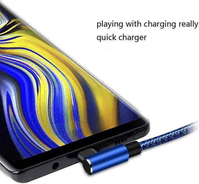 Alt view image 6 of 7 - Extra Long Right Angle USB Type C Cable (2 Pack 10FT) Fast Charger USB A to USB C Cord for Samsung Galaxy S22 Ultra S21 Plus S20 FE S10 Note 20 Ultra Note 10 Plus A13 A12 A32 A52, Google 6 Pro (Blue)