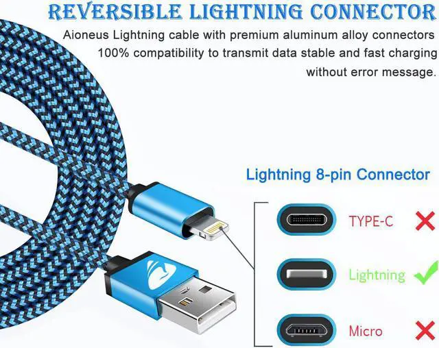 Alt view image 3 of 7 - iPhone Charger Cord 3ft 3Pack MFi Certified Lightning Cable Fast Charging Nylon Braided Cell Phone Charging Cable Compatible with iPhone 13 Pro 12 Pro 11 Pro Xs Max Xr 8 7 Plus Se 2020 iPad Multicolor