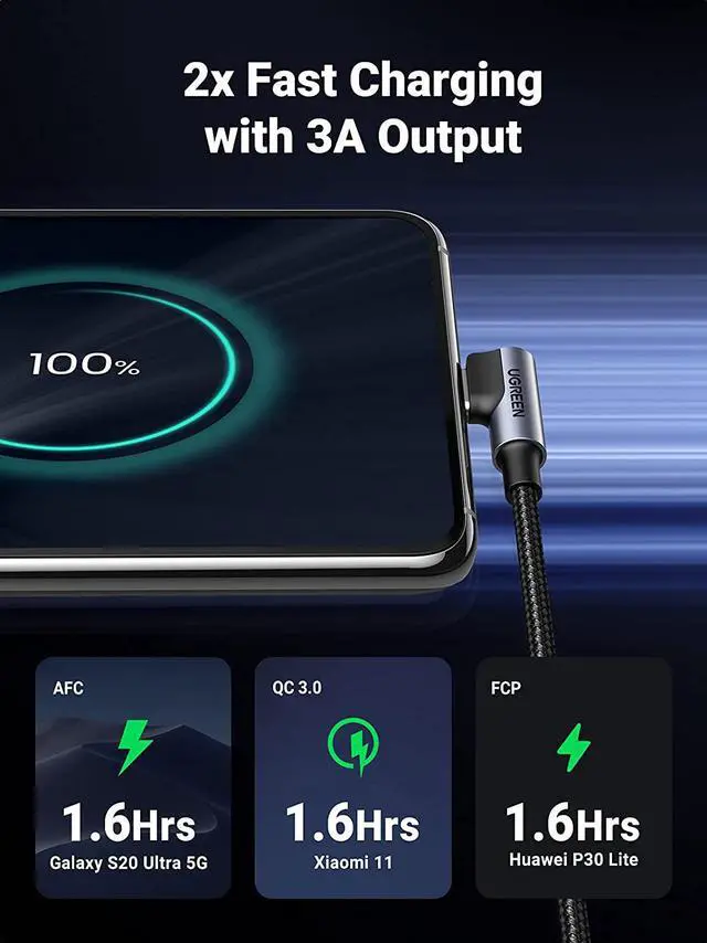 Alt view image 3 of 7 - UGREEN USB C Cable 90 Degree Type C Cable 18W Fast Charging USB A to USB C Cable Right Angle Compatible with iPad Mini 6Galaxy S21 S20 Note20 S21 Z Flip 3 Z Fold Pixel PS5 GoPro Hero 8 Switch 6ft