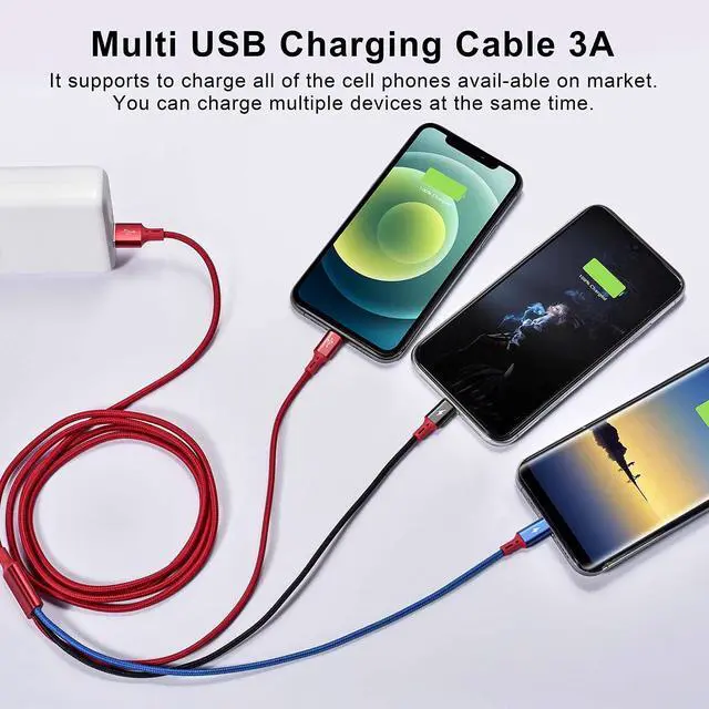 Alt view image 7 of 7 - 3Pack 5Ft Multiple Charging Cable 3-in-1 Braided Multi Charger Cord Fast Charging Cable Multi Charger Cable for Type C/Micro USB Port for Cell Phones/iPhone 16 15 14 13/ /PS/Tablets & More