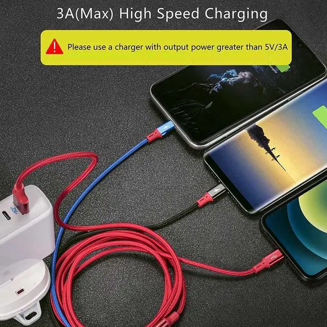 Alt view image 3 of 7 - 3Pack 5Ft Multiple Charging Cable 3-in-1 Braided Multi Charger Cord Fast Charging Cable Multi Charger Cable for Type C/Micro USB Port for Cell Phones/iPhone 16 15 14 13/ /PS/Tablets & More